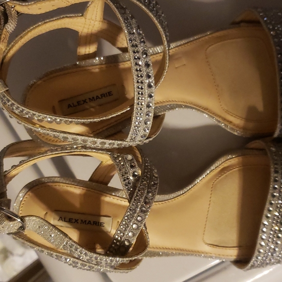 Silver gemstone heels gently worn with ankles strap and padded heel and toe - Picture 5 of 5